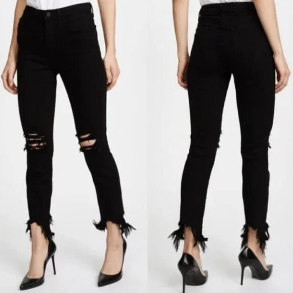 L'AGENCE Highline Hi Rise Skinny Jean Saturated Black Destruction Raw Hem 26 NWT